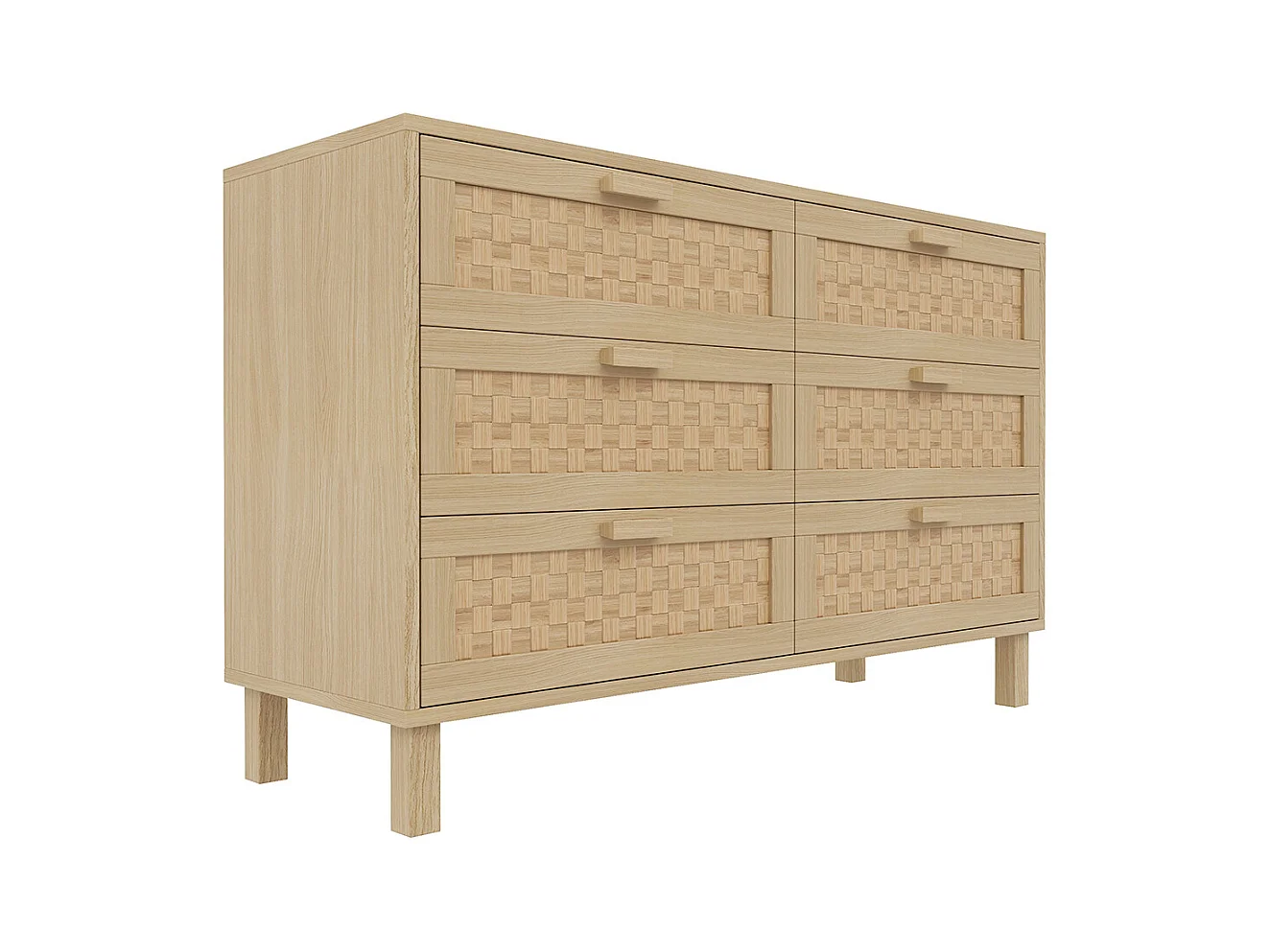 Commode bois naturel 6 tiroirs armoire chambre espace rangement aspect rotin