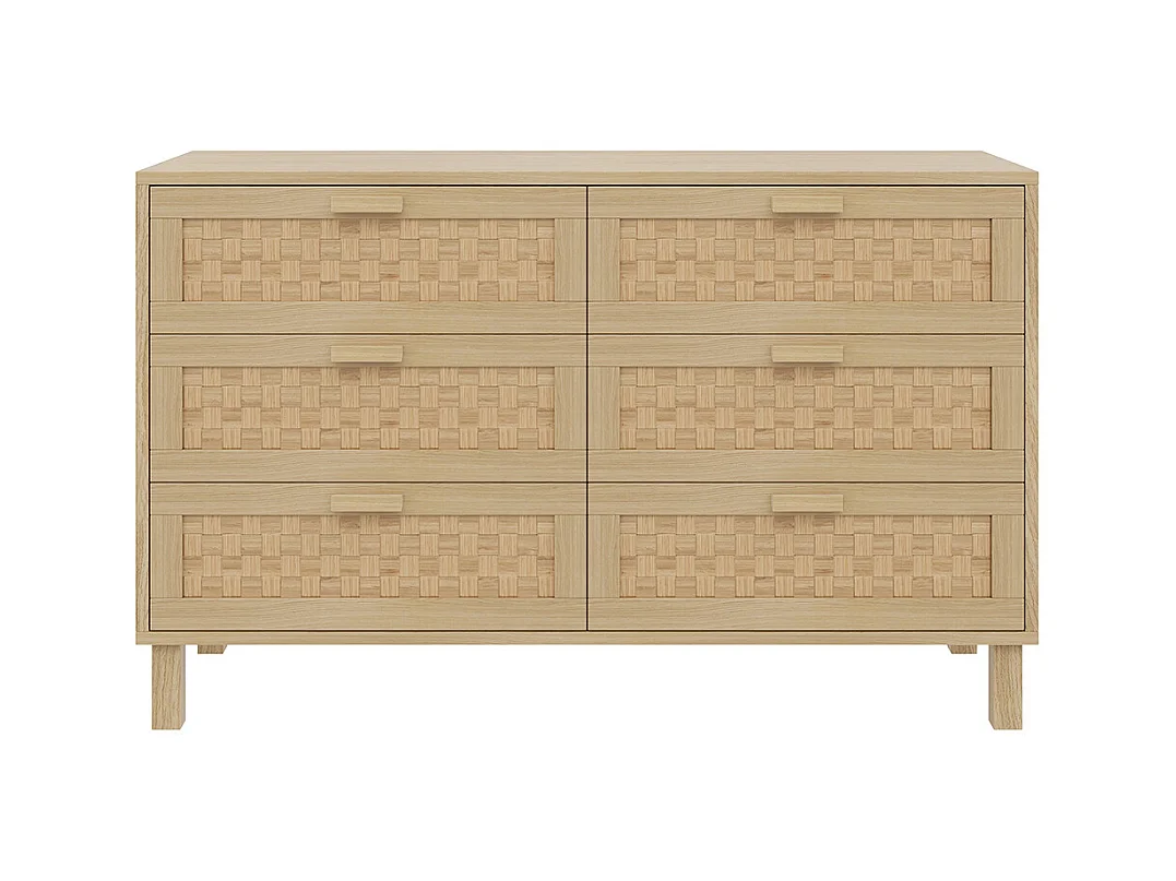 Commode bois naturel 6 tiroirs armoire chambre espace rangement aspect rotin