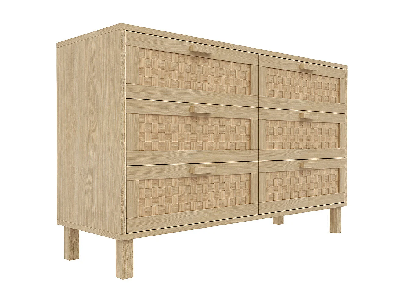 Commode bois naturel 6 tiroirs armoire chambre espace rangement aspect rotin