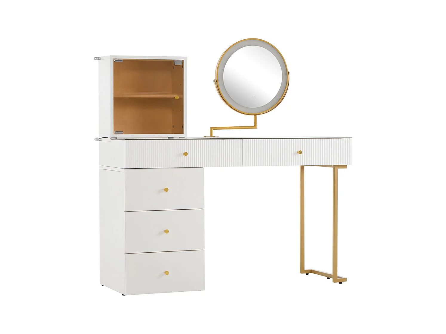 Coiffeuse blanc miroir LED éclairage plateau verre trempé armoire élégant sans tabouret