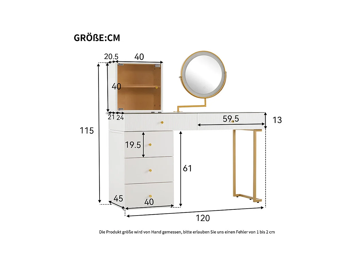 Coiffeuse blanc miroir LED éclairage plateau verre trempé armoire élégant sans tabouret