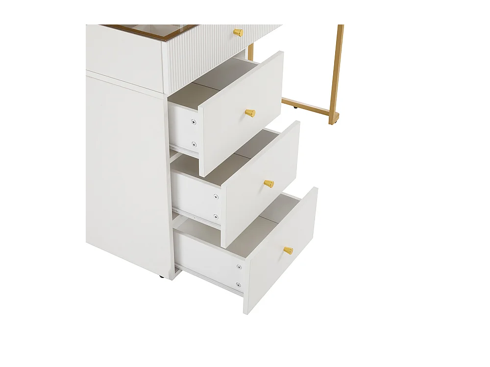 Coiffeuse blanc miroir LED éclairage plateau verre trempé armoire élégant sans tabouret