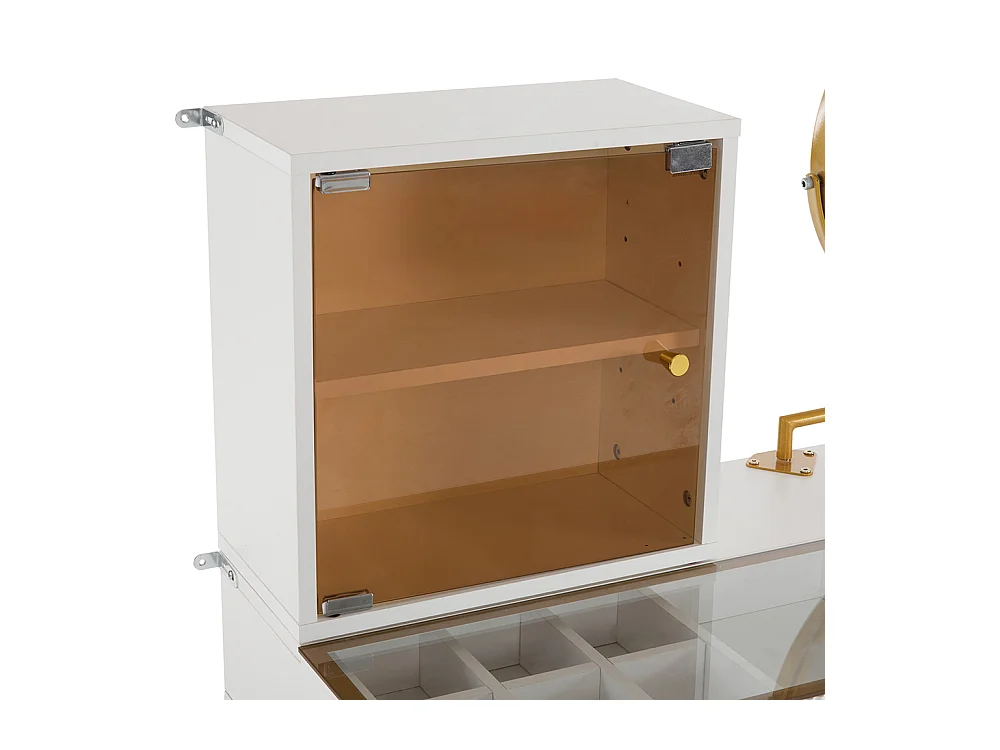 Coiffeuse blanc miroir LED éclairage plateau verre trempé armoire élégant sans tabouret