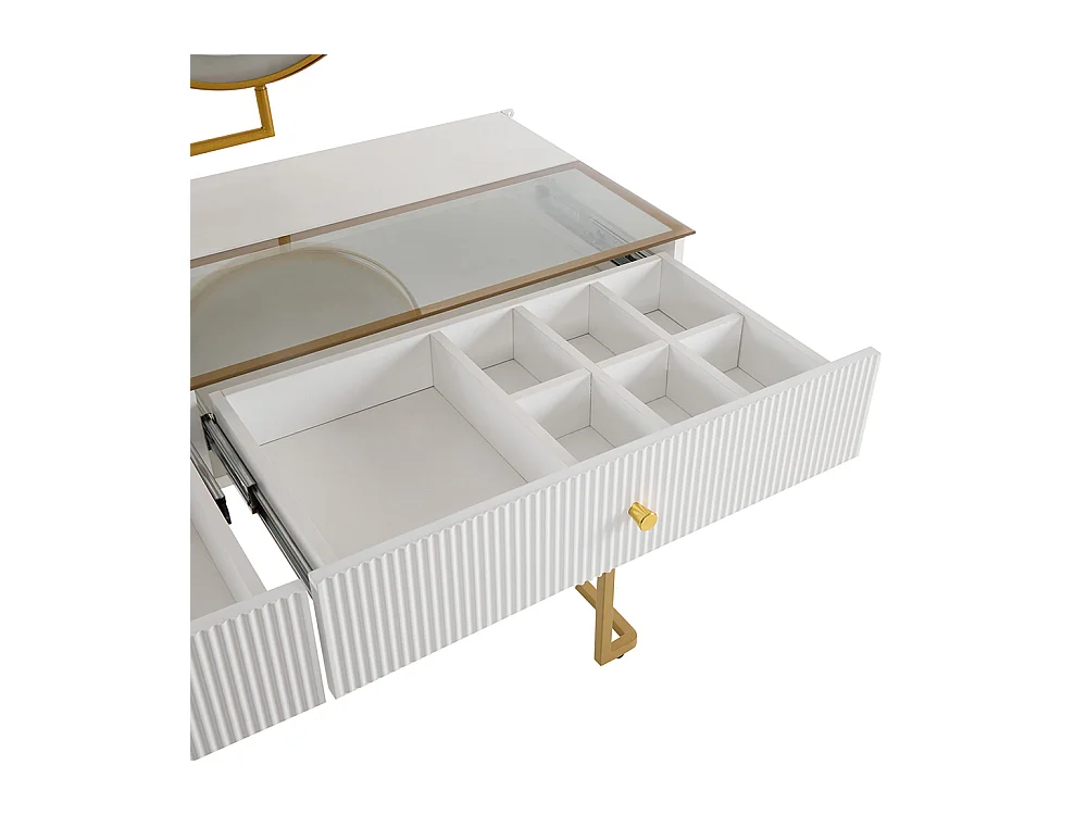 Coiffeuse blanc miroir LED éclairage plateau verre trempé armoire élégant sans tabouret