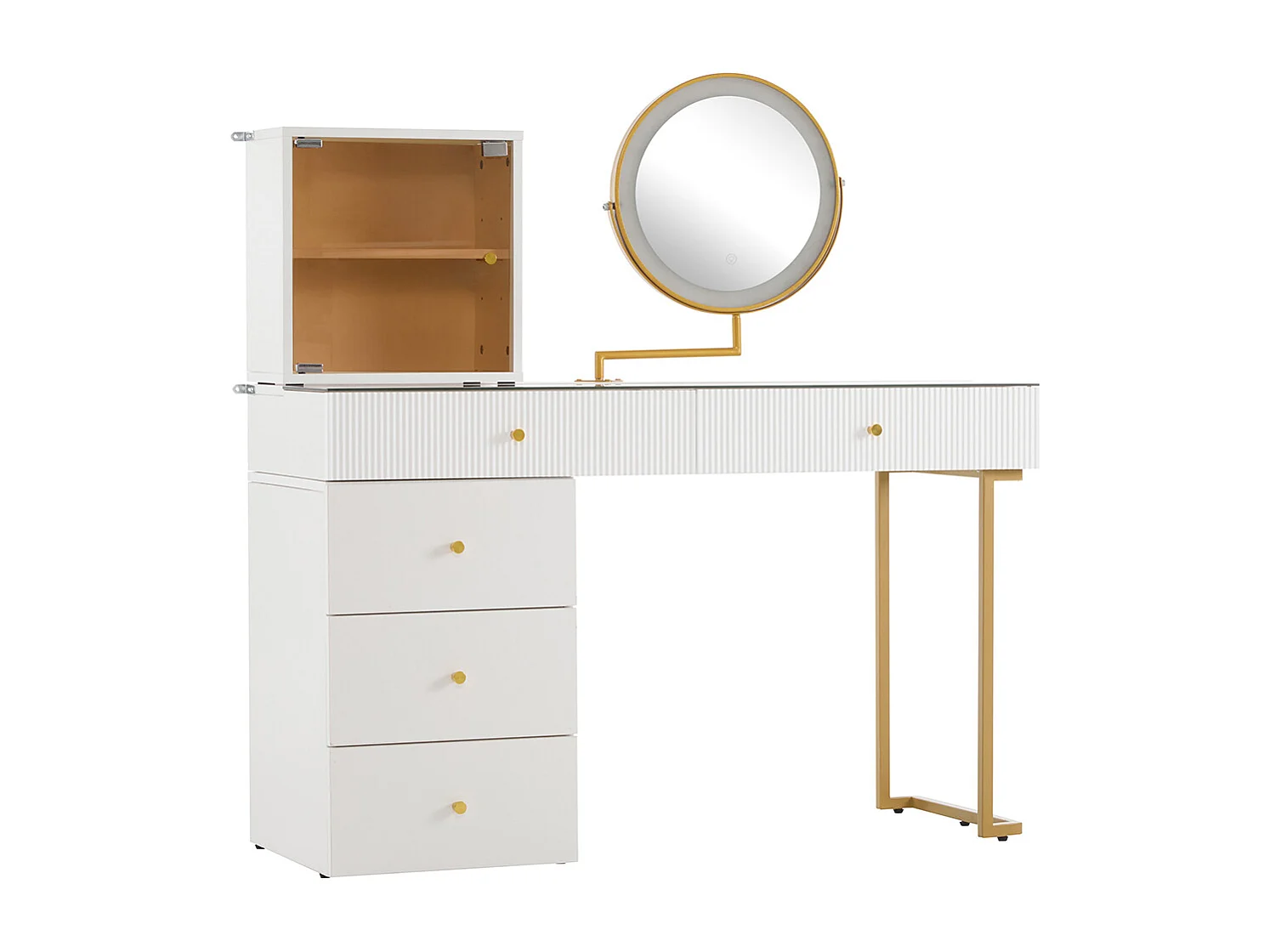 Coiffeuse blanc miroir LED éclairage plateau verre trempé armoire élégant sans tabouret