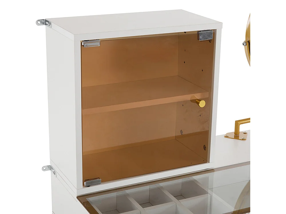 Coiffeuse blanc miroir LED éclairage plateau verre trempé armoire élégant sans tabouret