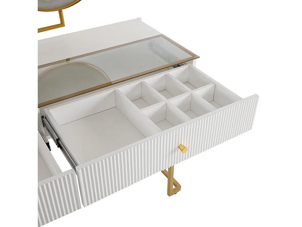 Coiffeuse blanc miroir LED éclairage plateau verre trempé armoire élégant sans tabouret