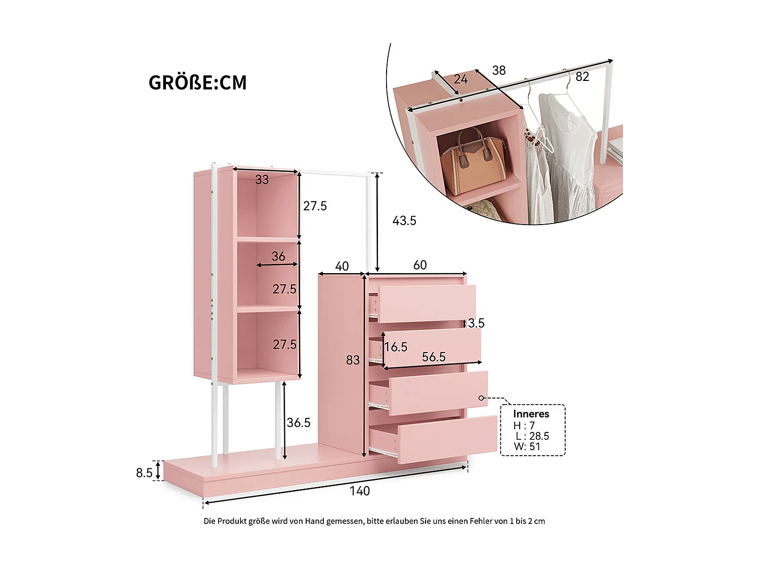 Commode rose armoire buffet tringle à vêtements