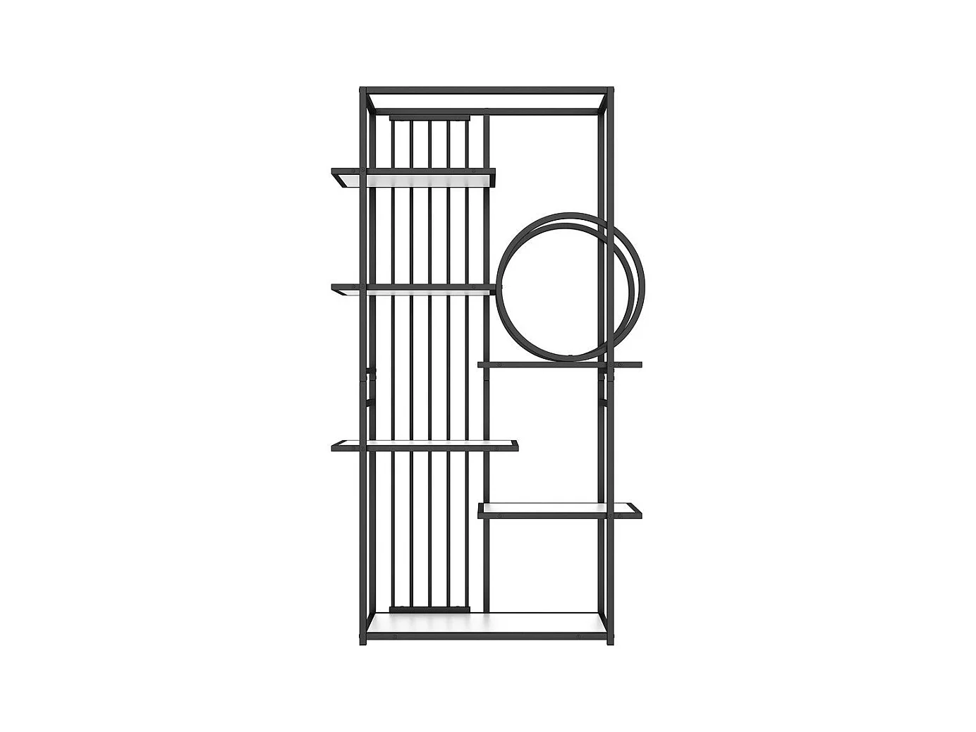 Étagère métallique tube d'acier solide structure géométrique design à plusieurs niveaux décoration ronde blanc + noir