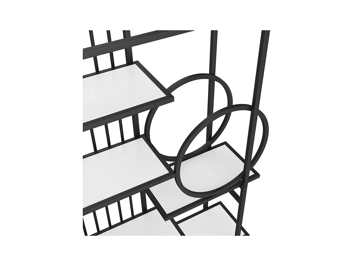 Étagère métallique tube d'acier solide structure géométrique design à plusieurs niveaux décoration ronde blanc + noir