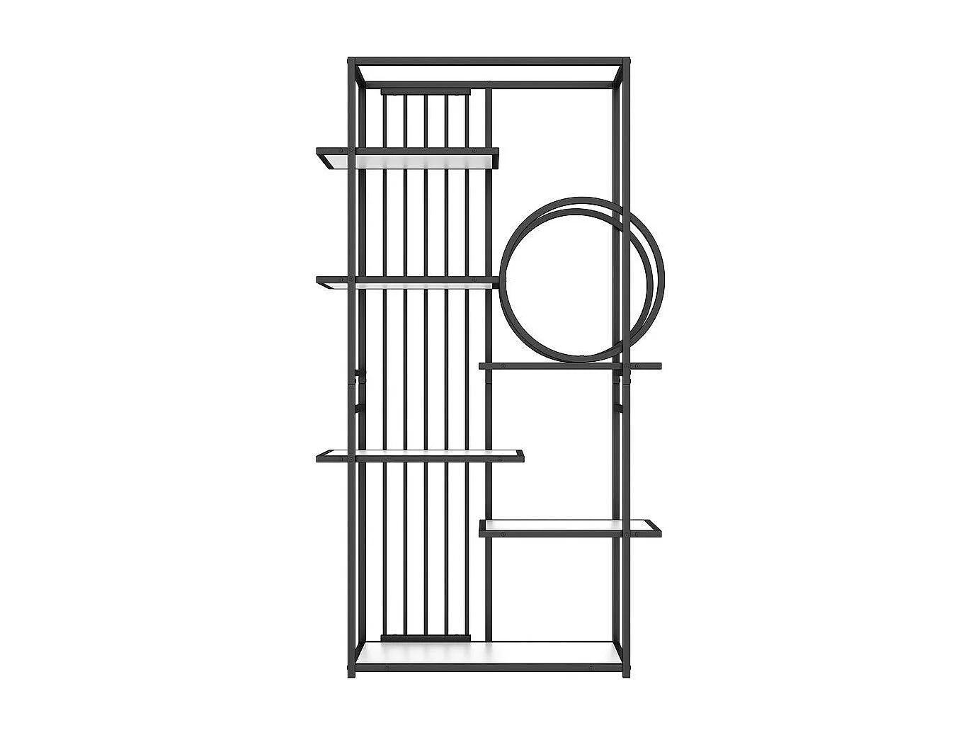Étagère métallique tube d'acier solide structure géométrique design à plusieurs niveaux décoration ronde blanc + noir
