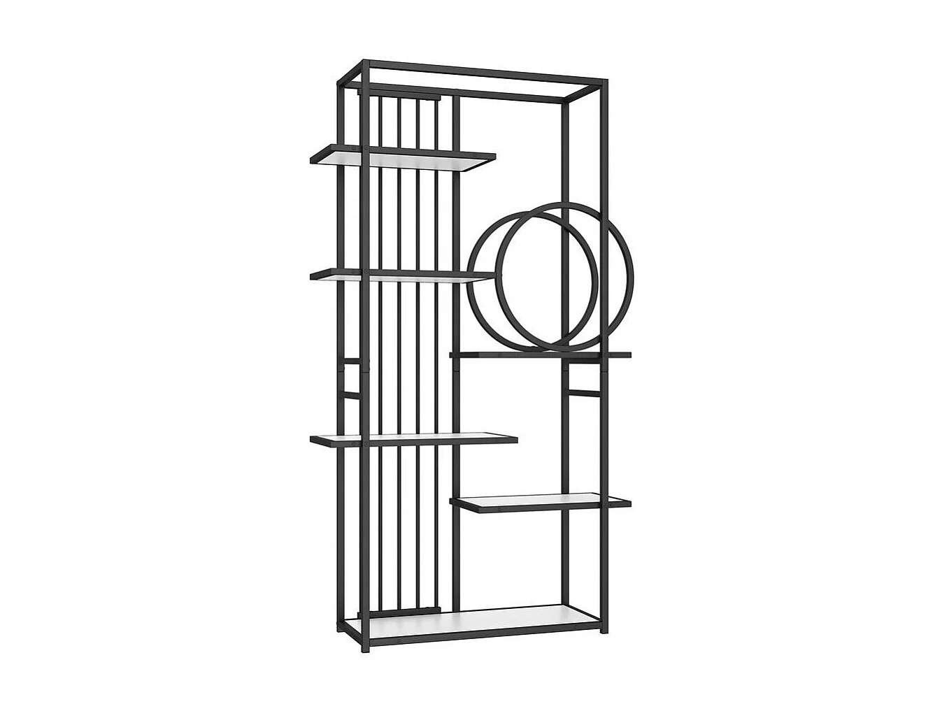 Étagère métallique tube d'acier solide structure géométrique design à plusieurs niveaux décoration ronde blanc + noir