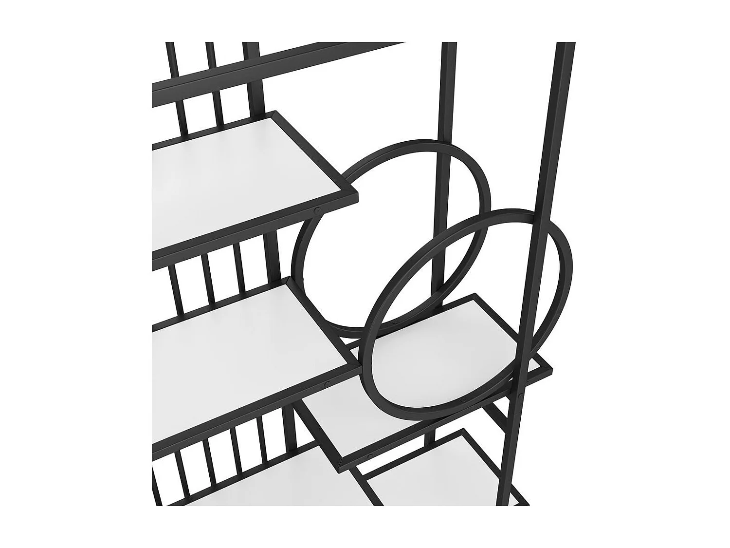 Étagère métallique tube d'acier solide structure géométrique design à plusieurs niveaux décoration ronde blanc + noir