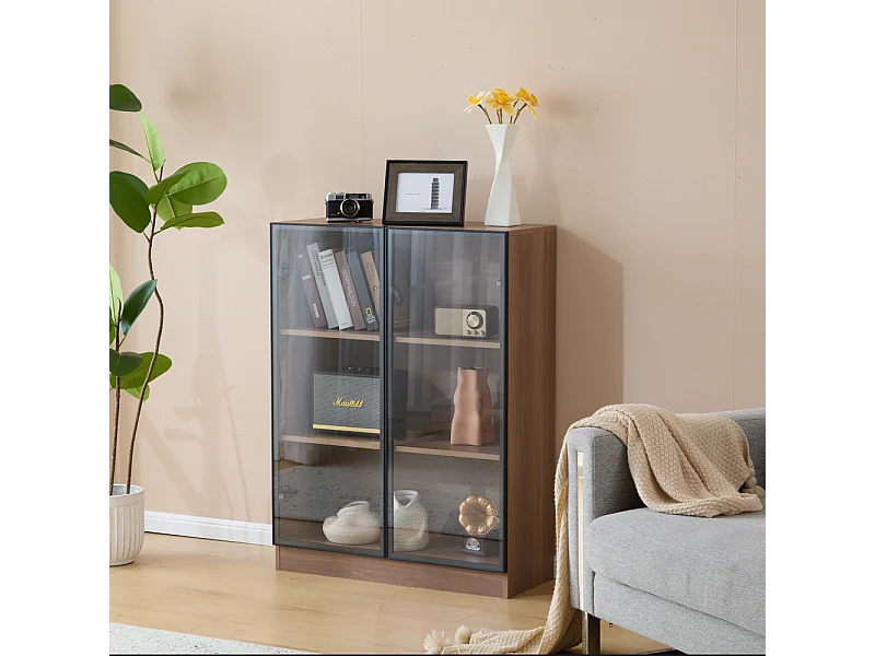 Vitrine verre éclairage noir 3 étagères salon marron