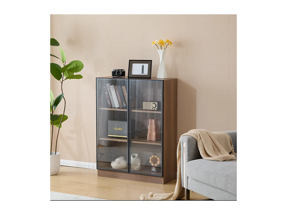 Vitrine verre éclairage noir 3 étagères salon marron