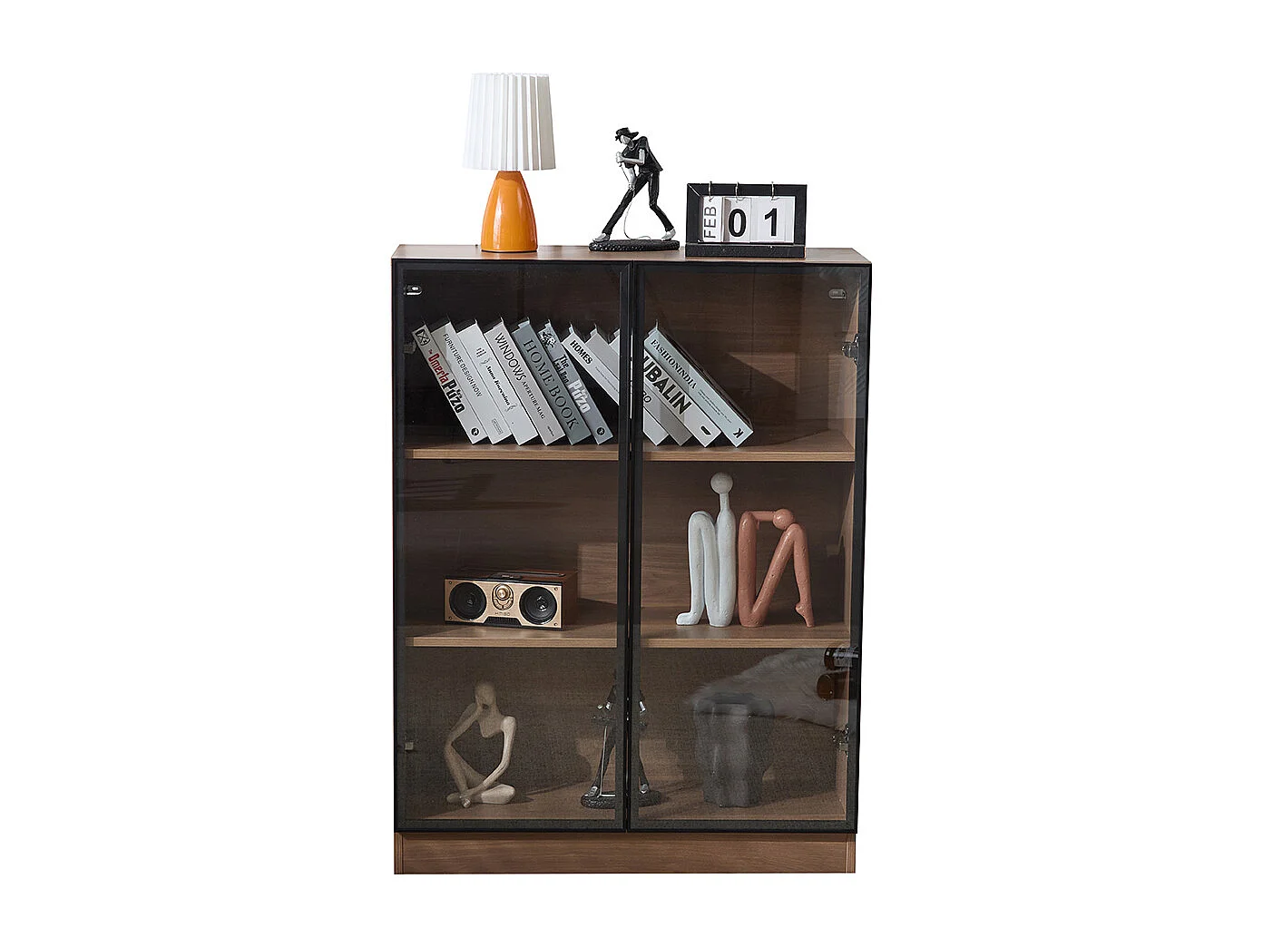 Vitrine verre éclairage noir 3 étagères salon marron