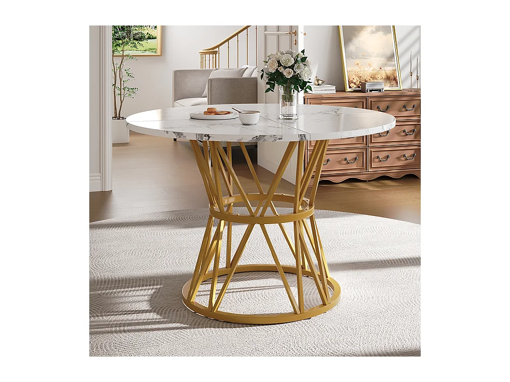 Ensemble table à manger 5 pièces 4 chaises moderne table ronde 100cm pieds métal plateau marbré chaises velours gris