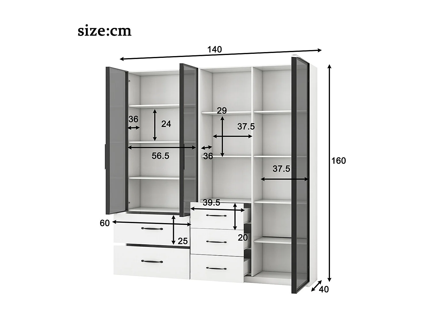 Vitrine LED armoire multifonction compartiments verre ouverts charnières douces LED multicolore étanche poussière