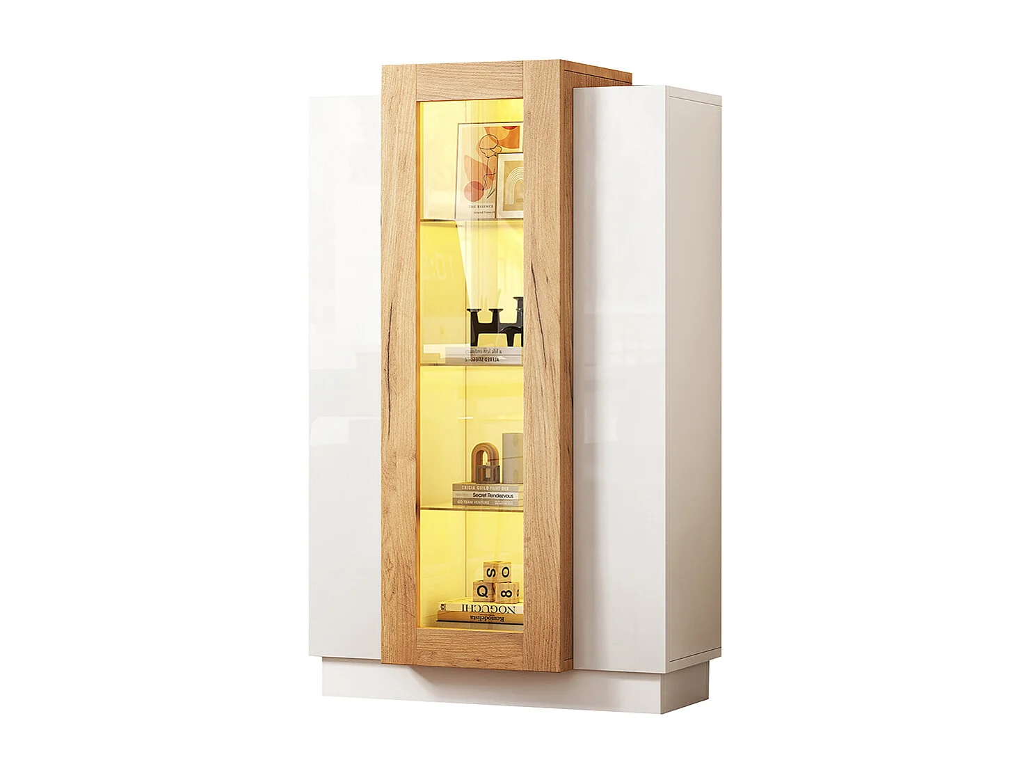 Vitrinekast 74x40x120 cm 3 transparante deuren LED glazen planken lade 120 cm