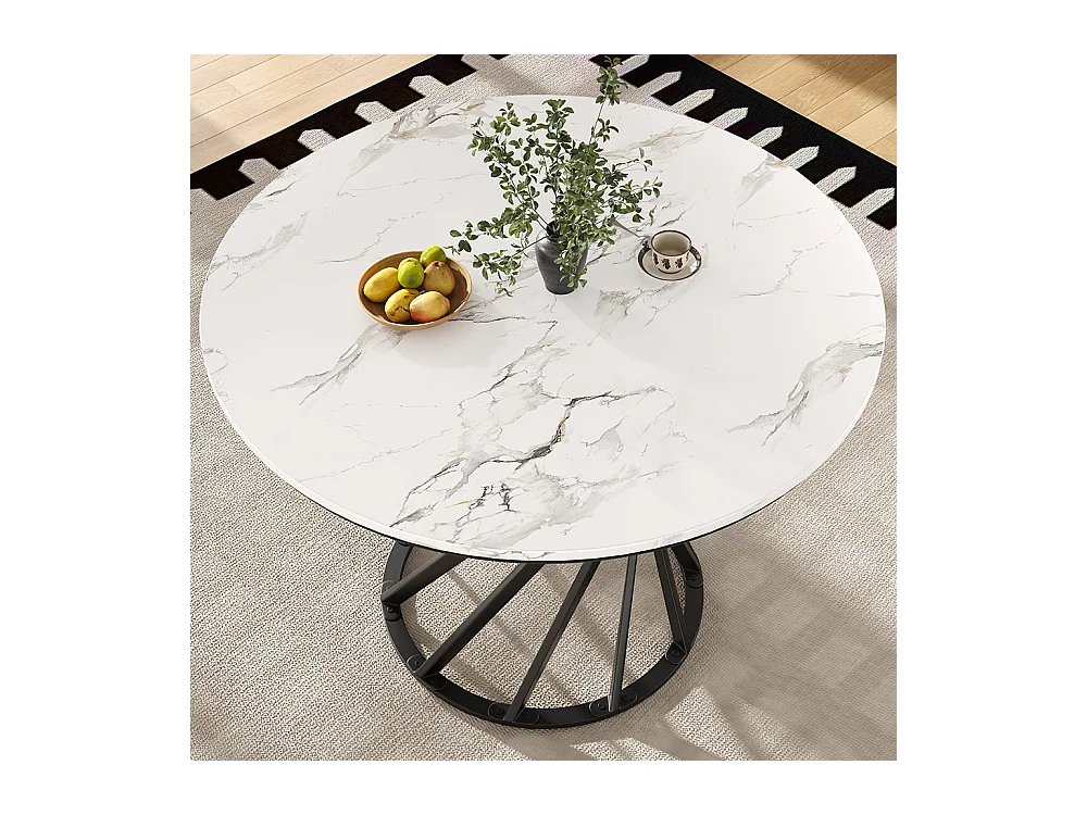 Ensemble table à manger 5 pièces moderne table ronde 80cm pieds noir plateau blanc chaises velours