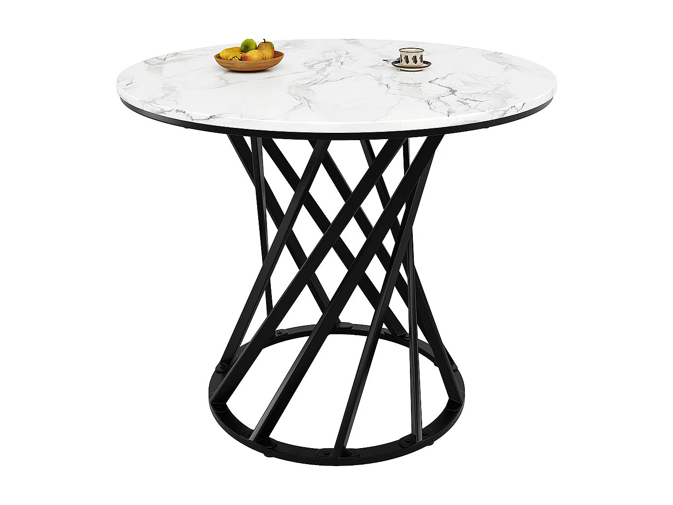 Ensemble table à manger 5 pièces moderne table ronde 80cm pieds noir plateau blanc chaises velours