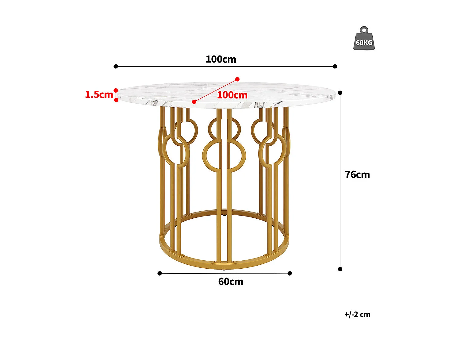 Ensemble table à manger 5 pièces 4 chaises table ronde 100cm pieds dorés plateau blanc chaises velours gris foncé