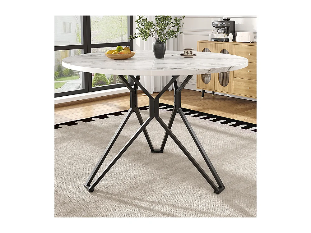 Ensemble table à manger 5 pièces 4 chaises moderne table ronde 100cm pieds noir plateau marbre MDF chaises velours gris