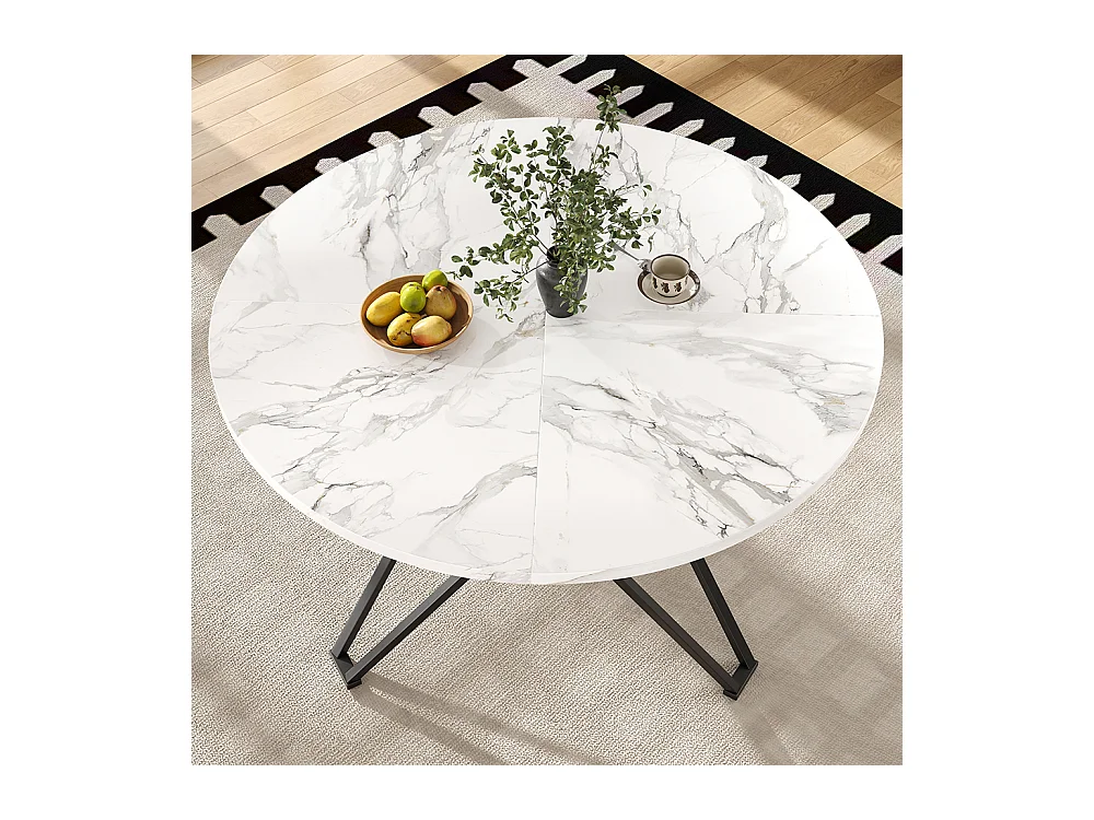 Ensemble table à manger 5 pièces 4 chaises moderne table ronde 100cm pieds noir plateau marbre MDF chaises velours gris