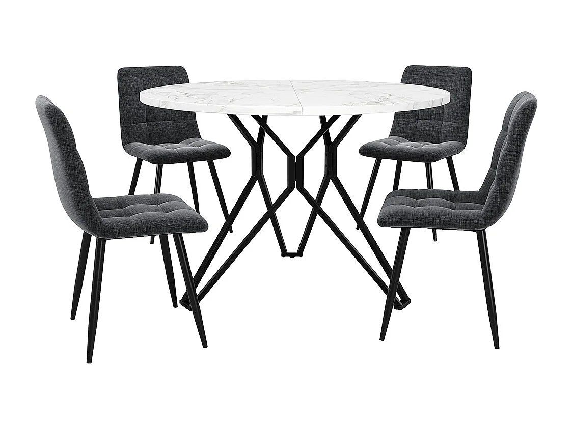 Ensemble table à manger 5 pièces 4 chaises moderne table ronde 100cm pieds noir plateau marbre MDF chaises velours gris