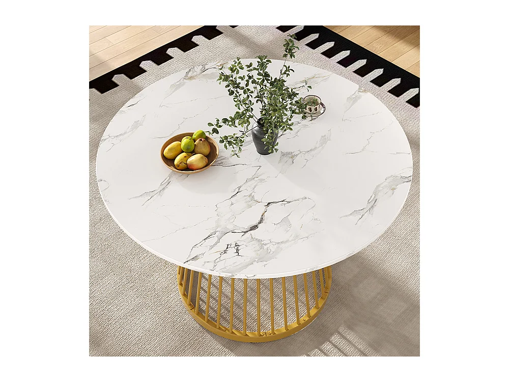 Ensemble salle à manger 5 pièces 4 chaises moderne table ronde 80cm pieds dorés plateau MDF blanc chaises velours gris foncé