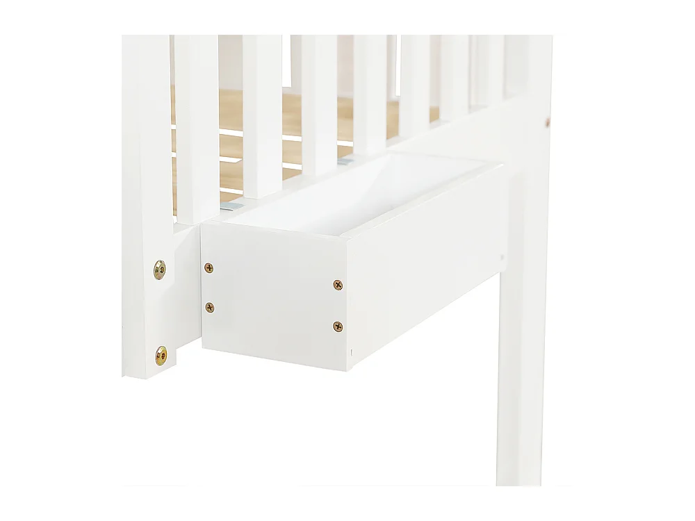 Lit superposé enfant 90x200 deux tiroirs roulettes toit fenêtre table lecture panier rangement pin MDF contreplaqué blanc