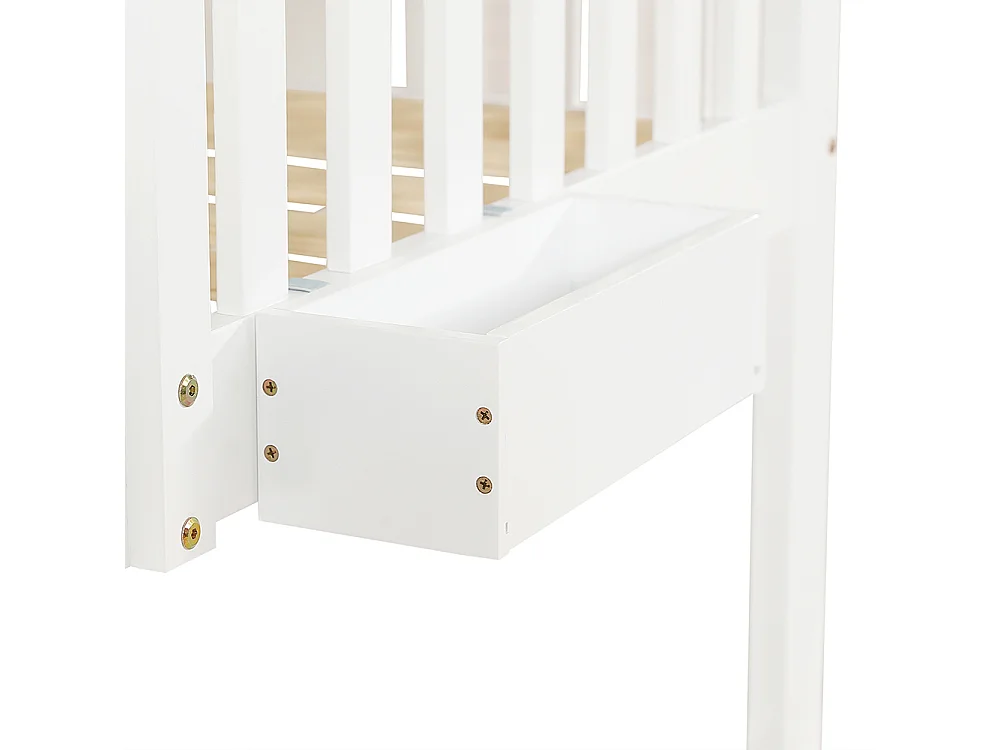 Lit superposé enfant 90x200 deux tiroirs roulettes toit fenêtre table lecture panier rangement pin MDF contreplaqué blanc