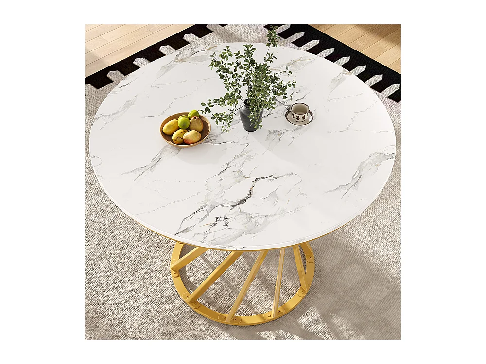 Ensemble table à manger 5 pièces 4 chaises moderne table ronde 80cm pieds dorés plateau blanc chaises velours gris foncé