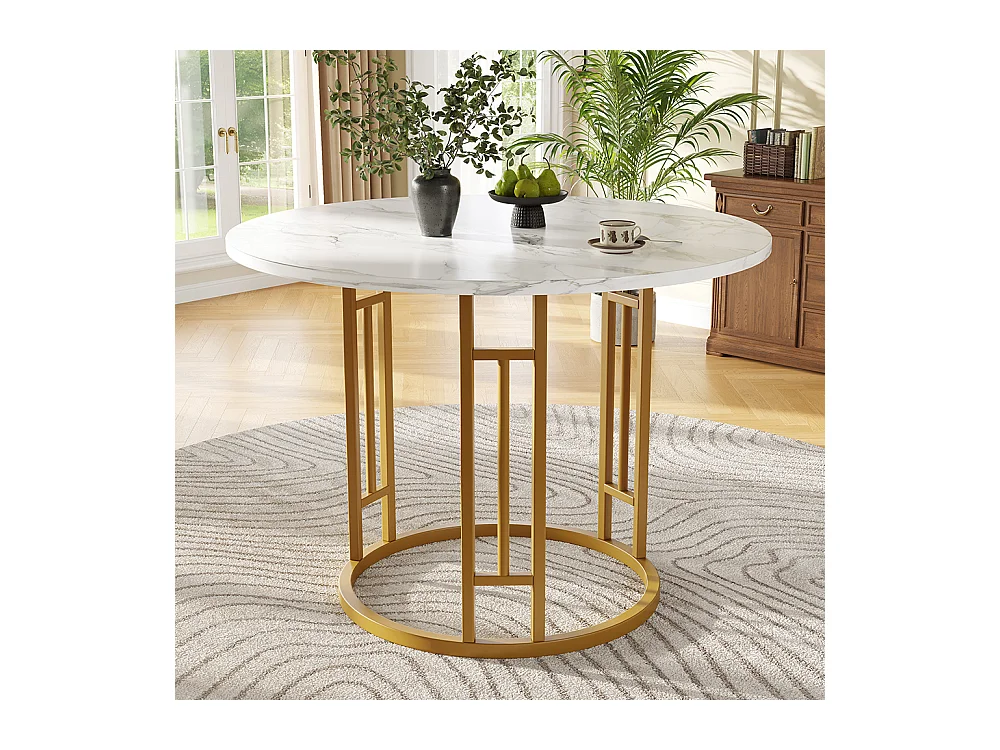 Ensemble table à manger 5 pièces 4 chaises moderne table ronde 80cm pieds dorés plateau marbré chaises velours gris