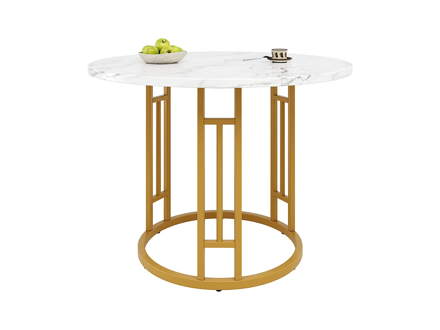 Ensemble table à manger 5 pièces 4 chaises moderne table ronde 80cm pieds dorés plateau marbré chaises velours gris