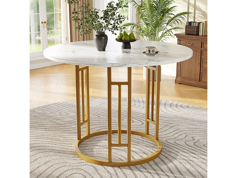 Ensemble table à manger 5 pièces 4 chaises moderne table ronde 80cm pieds dorés plateau marbré chaises velours gris