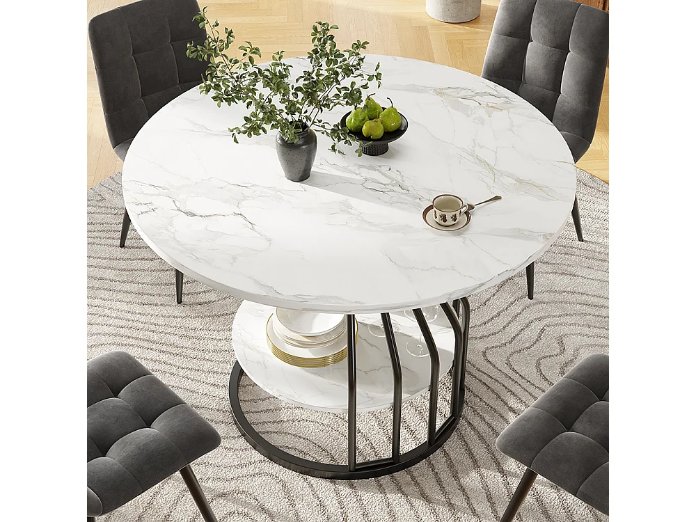 Ensemble table à manger 5 pièces 4 chaises moderne table ronde 80cm pieds noir plateau marbré chaises velours gris