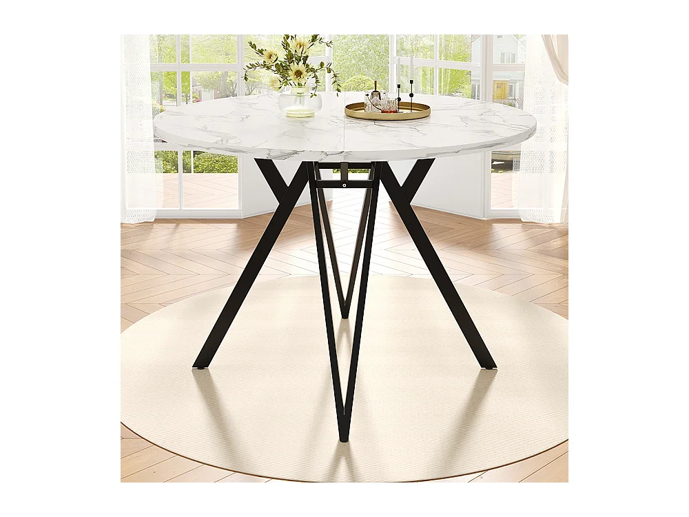 Ensemble table à manger 5 pièces 4 chaises moderne table ronde 100cm pieds noir plateau marbré chaises velours gris