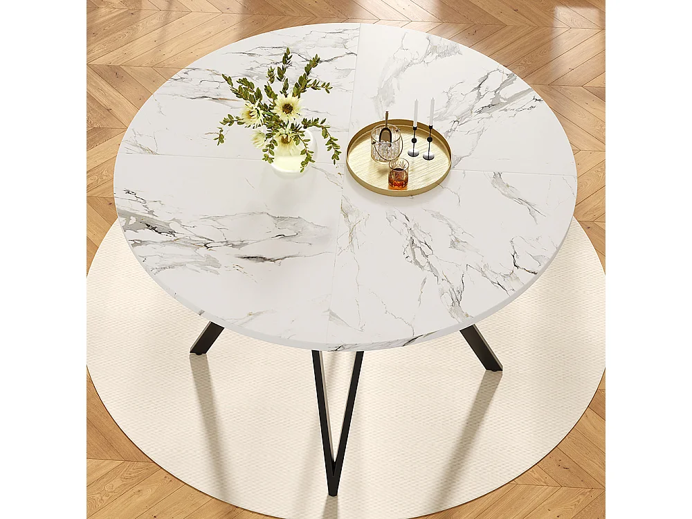 Ensemble table à manger 5 pièces 4 chaises moderne table ronde 100cm pieds noir plateau marbré chaises velours gris