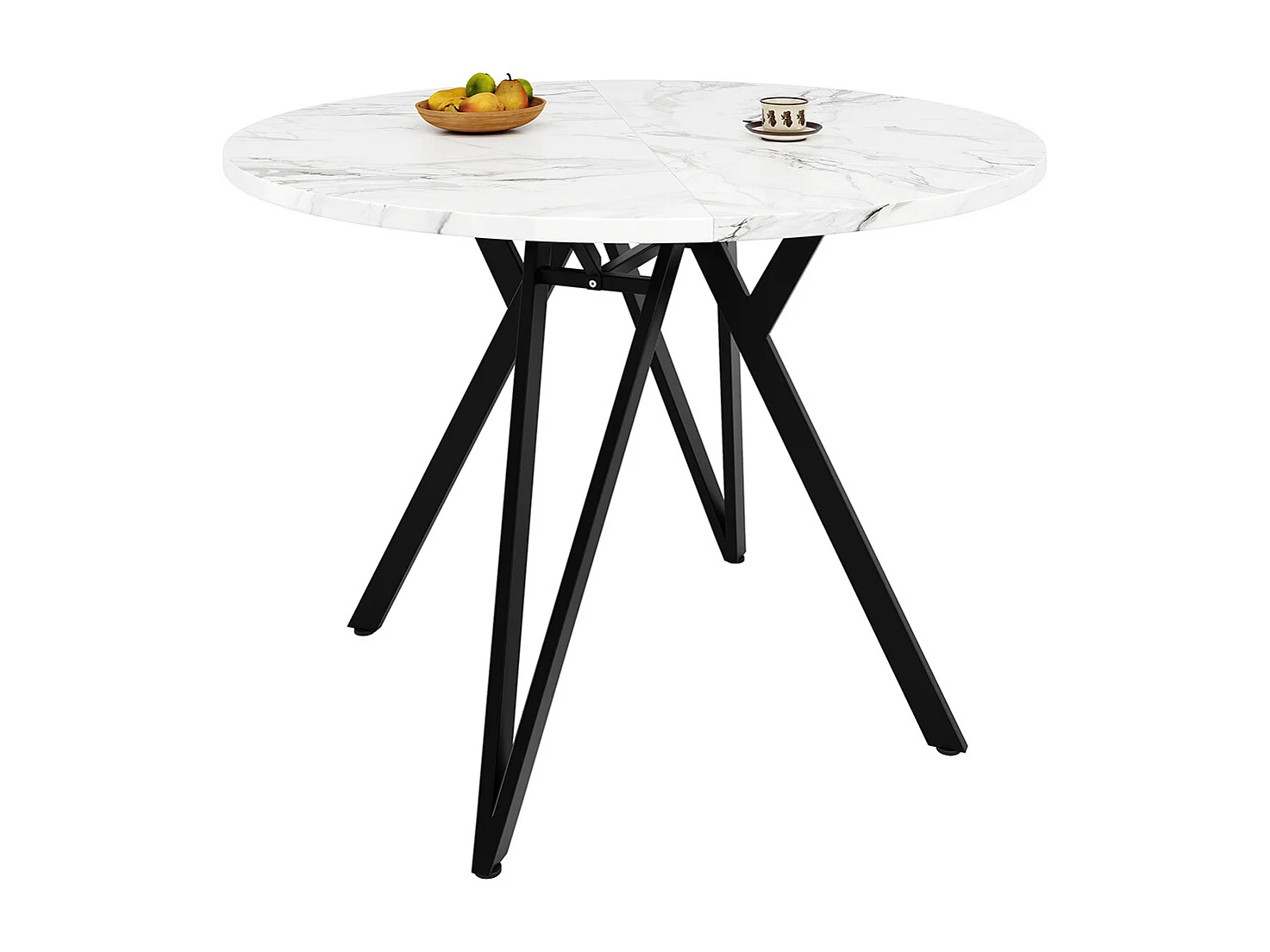 Ensemble table à manger 5 pièces 4 chaises moderne table ronde 100cm pieds noir plateau marbré chaises velours gris