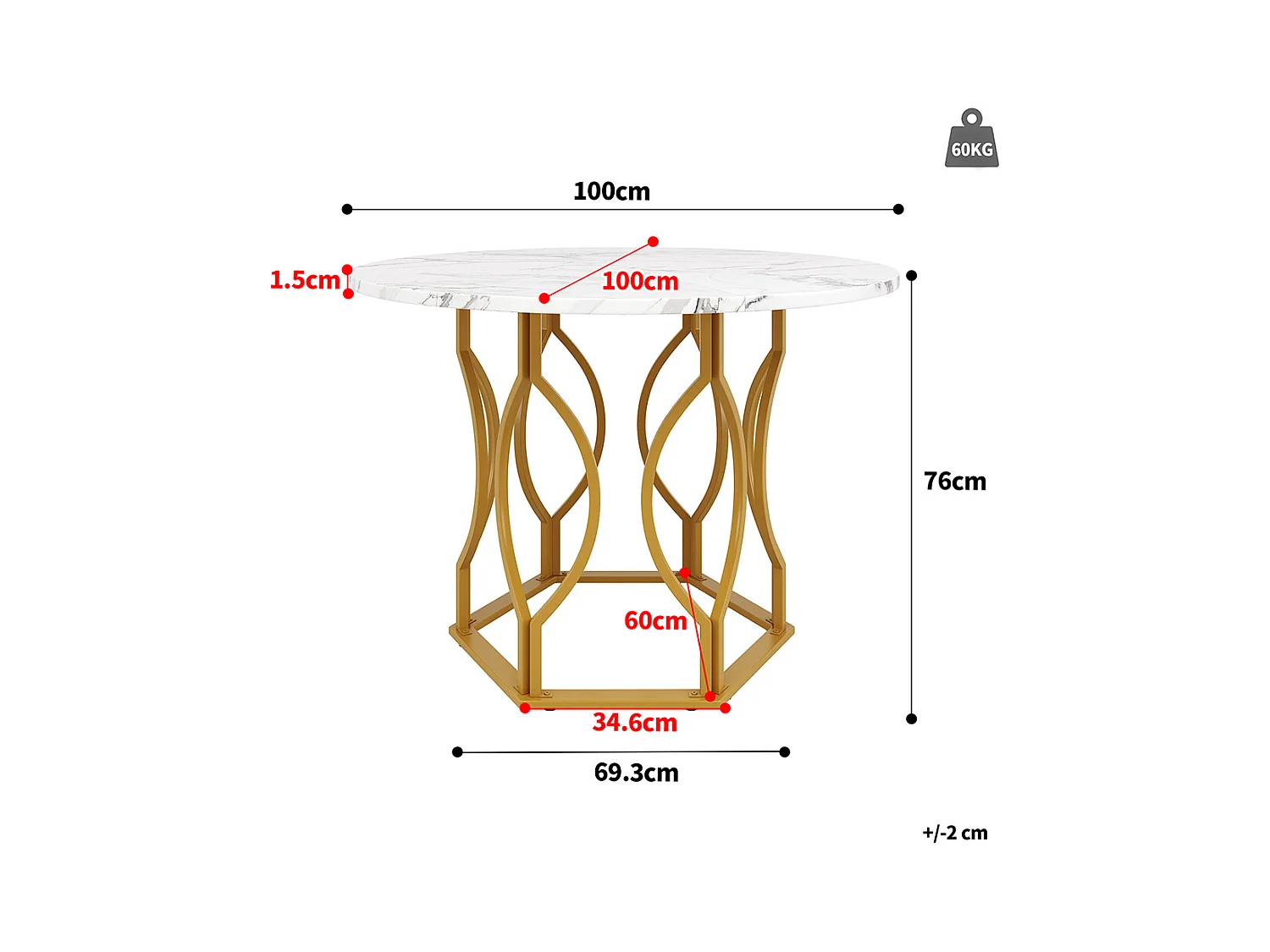 Ensemble table à manger 5 pièces 4 chaises table ronde 100cm pieds dorés plateau blanc chaises velours vert foncé
