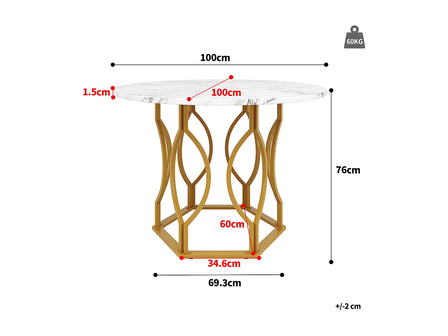Ensemble table à manger 5 pièces 4 chaises table ronde 100cm pieds dorés plateau blanc chaises velours vert foncé
