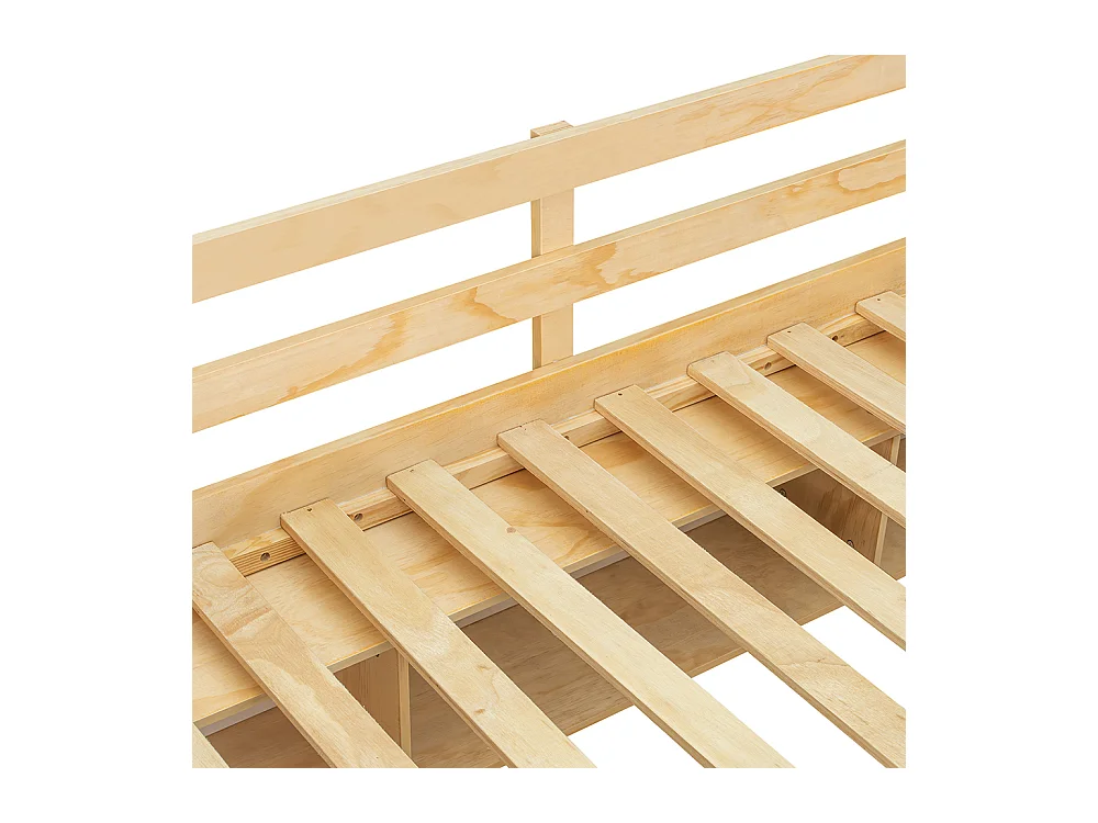 Lit superposé enfant 90x200 et 120x200 trois tiroirs roulettes support livres 2m barrière sécurité échelle pin MDF contreplaqué blanc et naturel