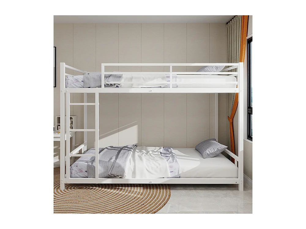 Lit superposé 90x190 métal 2 lits simples robuste stable silencieux garde-corps blanc