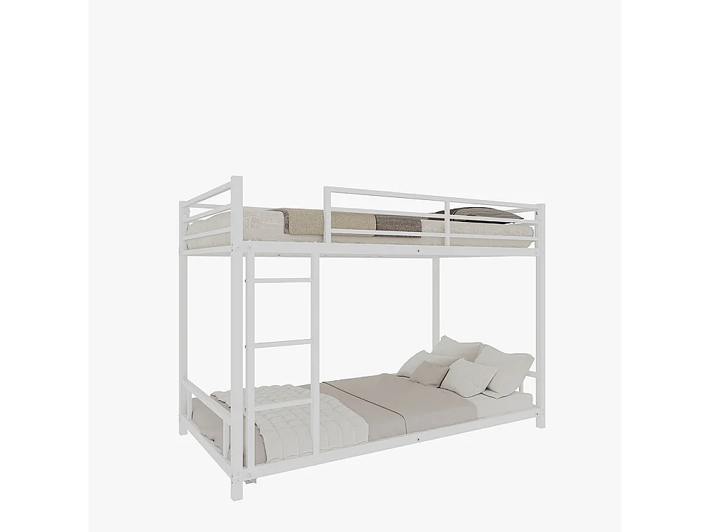 Lit superposé 90x190 métal 2 lits simples robuste stable silencieux garde-corps blanc