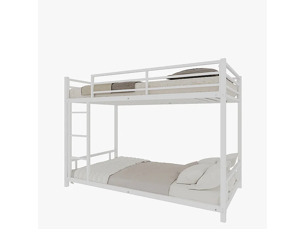 Lit superposé 90x190 métal 2 lits simples robuste stable silencieux garde-corps blanc