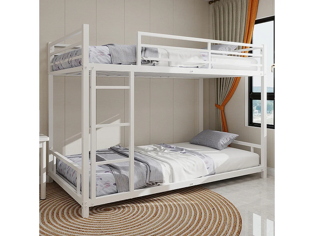 Lit superposé 90x190 métal 2 lits simples robuste stable silencieux garde-corps blanc