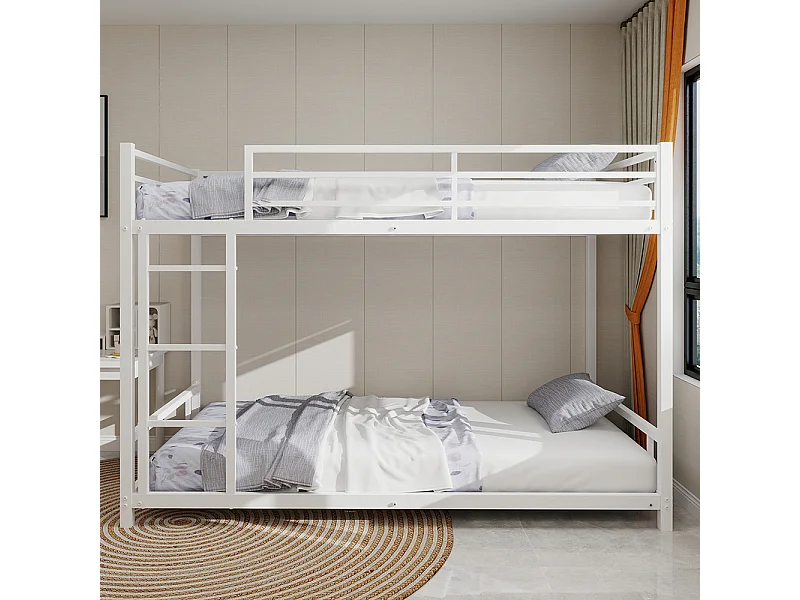 Lit superposé 90x190 métal 2 lits simples robuste stable silencieux garde-corps blanc