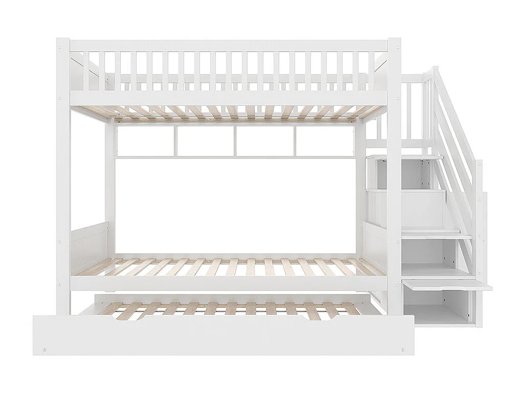 Lit superposé 90x200 cm lit enfant avec lit gigogne étagère armoire compartiment de rangement blanc