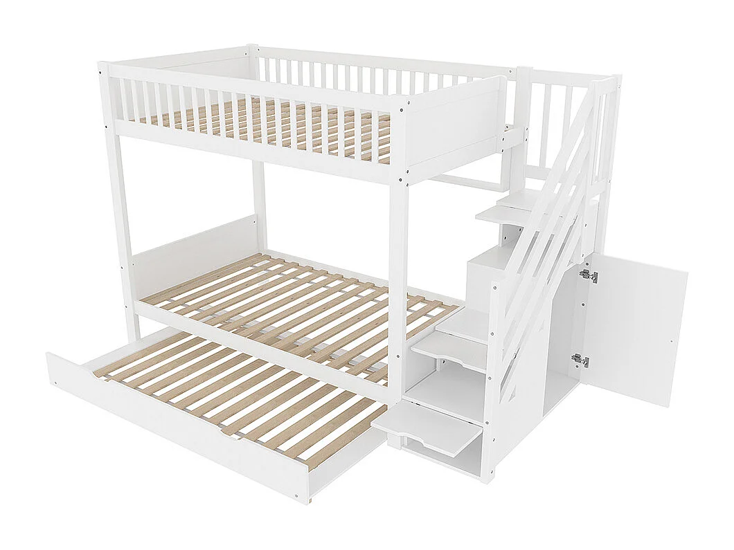 Lit superposé 90x200 cm lit enfant avec lit gigogne étagère armoire compartiment de rangement blanc